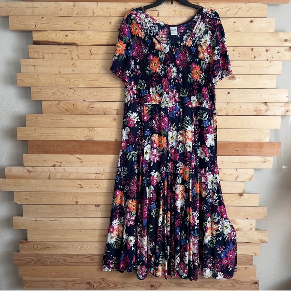 Blair Dresses & Skirts - Blair Womens Cottagecore Floral Print Short Sleeve Smocked Challis Dress size L